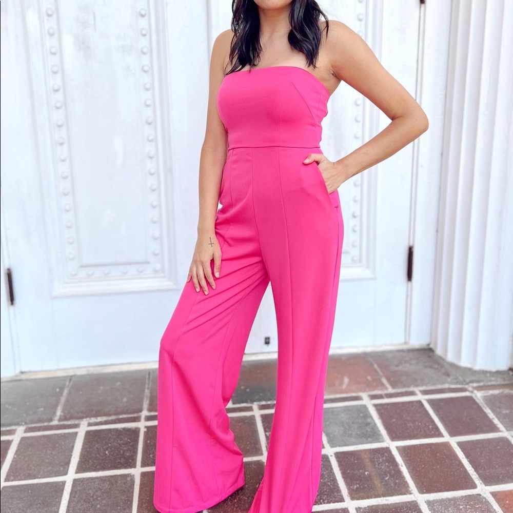 Strapless High Waisted Wide Leg Jumpsuit